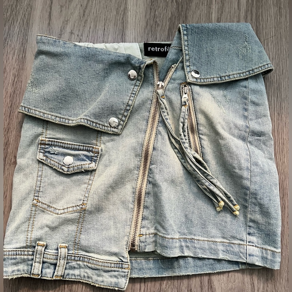 Retrofete Denim Miniskirt in XS, Brand New
